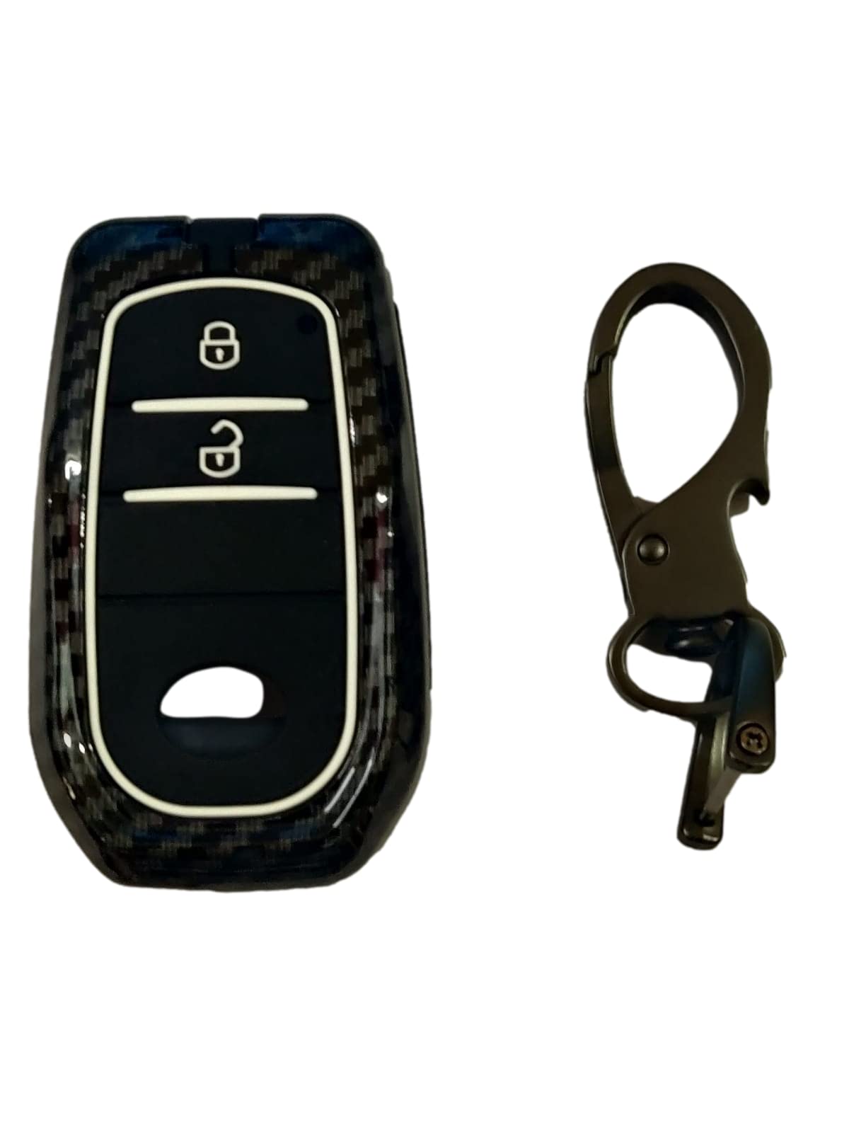 Speedwav Carbon Fiber Key Fob Cover Shell Keyless Key Hard Case with Keychain Compatible with Toyota Innova Crysta and Fortuner (Black, for Push Button Only, ABS) Folfli295