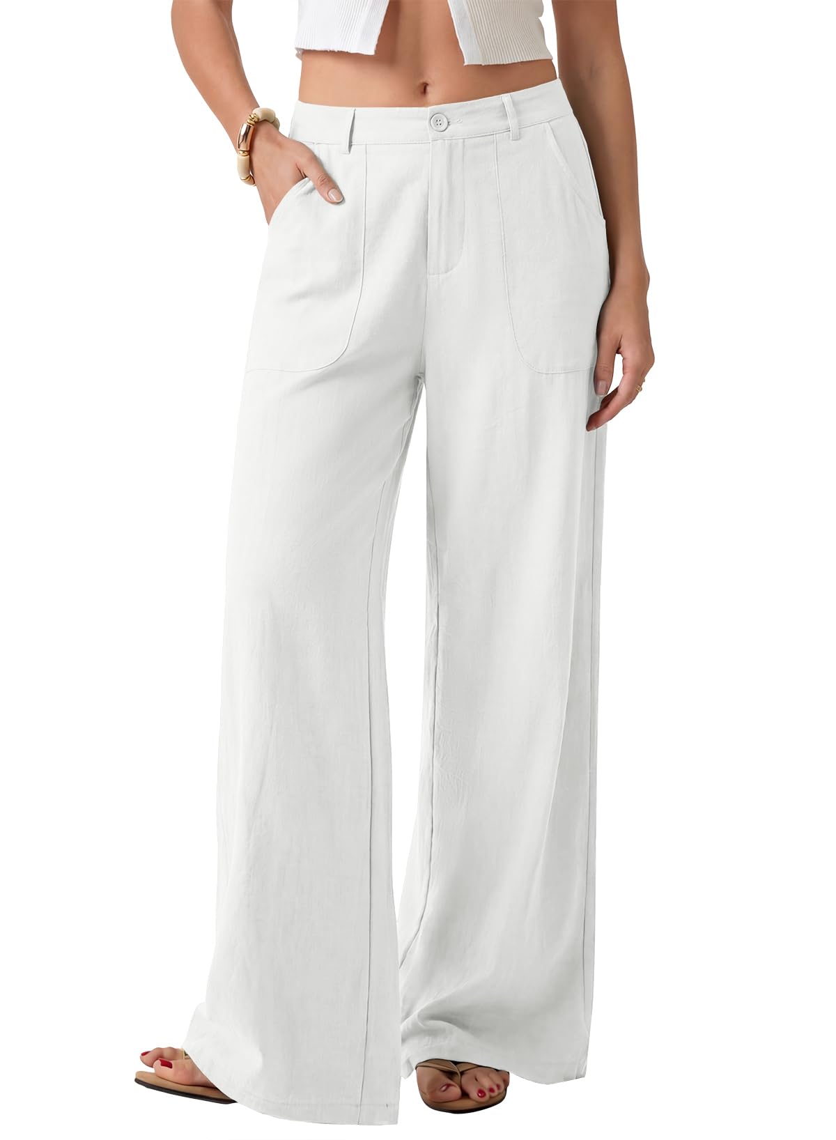 EVALESS Womens Linen Pants Summer High Waist Wide Leg Palazzo Pants Casual Trousers 2026 Beach Travel Vacation Outfits