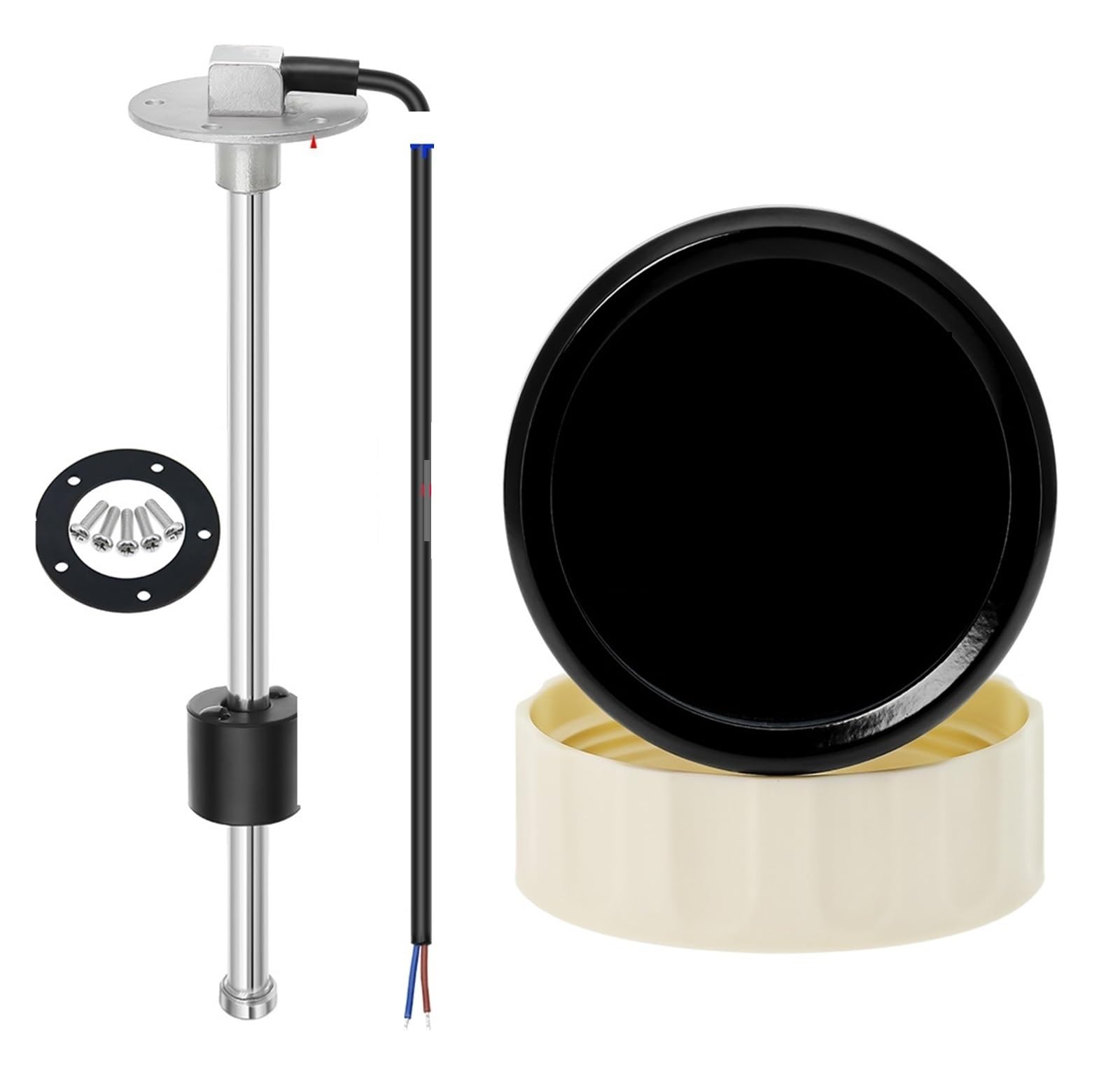 Cfwwsaq G Liquid Level Meter, 2 In 1 Dual 52Mm Fuel Level Auge+Voltmeter With Alarm Light 0-190 Ohm Fuel Level Sensor For Universal Marine Boat Car(375Mm)