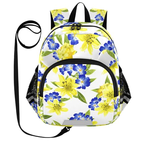 Colorful Florals White Toddler Harness Backpack for Boys Girls 3-6 Years Kids Backpack with Anti Lost Safety Leash Baby Harness Bookbag for Travel Preschool Walking
