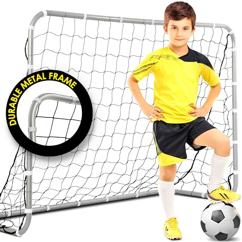 E-Jet Soccer Goals Football Goals, 6'x4' Metal Frame with All Weather Net, White