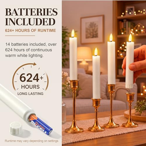 Image of Enhon 6 Pack Flameless Taper Candles with Remote & Batteries, 6.5 inch Ivory LED Candle Sticks, 3D Flickering Wick, Timer & Dimmable, 624+ Hour Battery Operated Candles for Home, Wedding & Christmas Decor