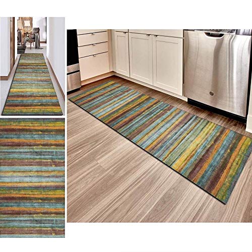 Hciszl Läufer Teppich Flur Küche 90x150cm Braun Bunt Nach Maß rutschfest Waschbar Schlafzimmer Abstrakte Patchwork Marokkanischer Teppich Cover