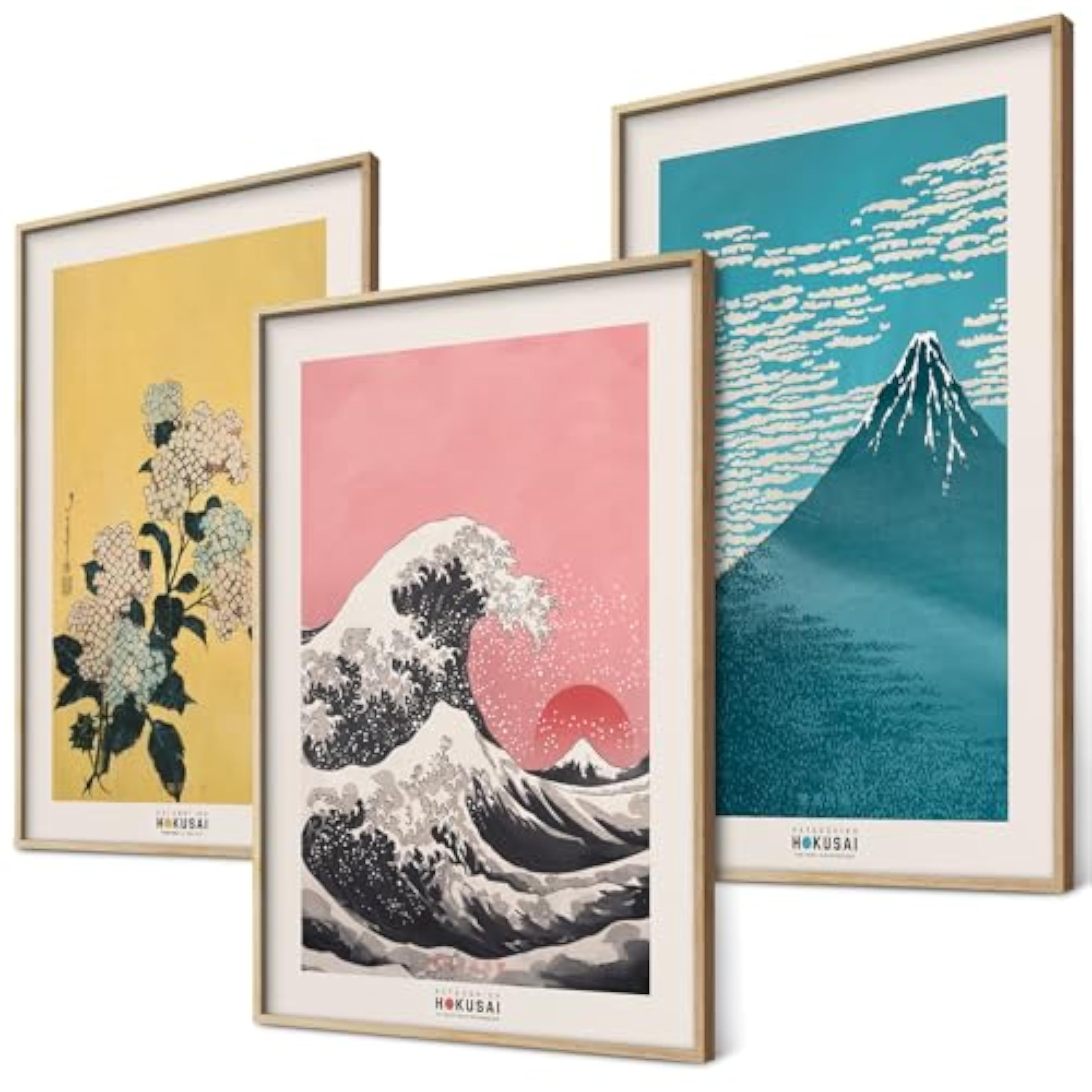 BLCKART Hokusai Juego de pósteres, decoración de pared japonesa, arte japonés, cuadros eclécticos para dormitorio, decoración de salón, 3 x A3, sin marco)