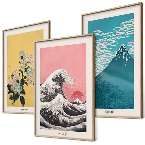 BLCKART Hokusai Juego de pósteres, decoración de pared japonesa,