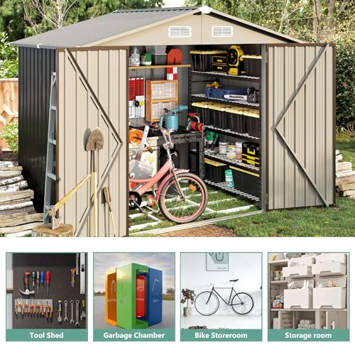 image for Aoxun 7.8’x5.8’ Outdoor Metal Storage Shed, Steel Utility Tool She