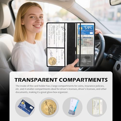 Car Registration and Insurance Holder with Magnetic Design,Leopard Print Registration and Insurance Card Holder Fits ID Cards Driver's License,PU Leather Car Document Holders4