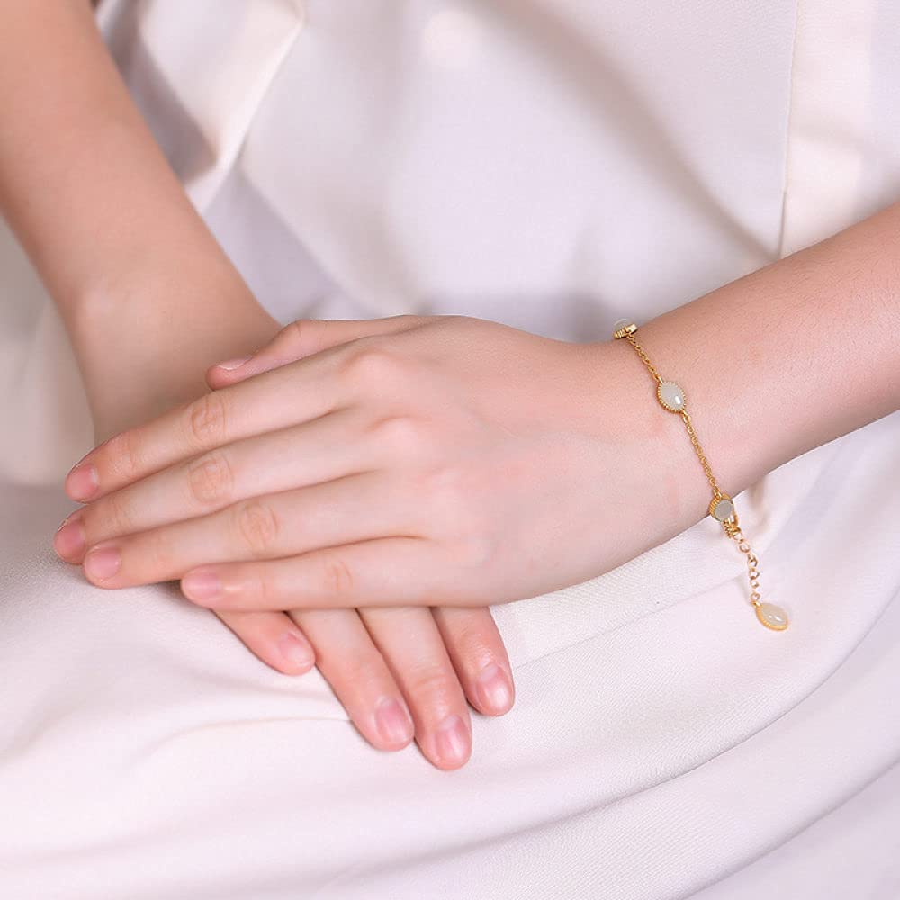 Girls Accessories Bracciale in Argento Sterling 925 Vintage da Donna Semplice Giada Dorata e Giada Bianca Fascino Classico per Gioielli Spiaggia Estiva Birthday Gift