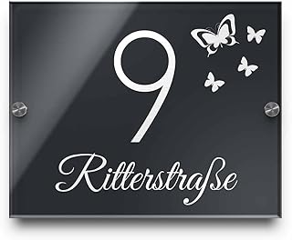 Edles Türschild | Hausnummer mit Gravur mit über 80 Motiven Familien-Haus Familienschild 25x20 cm Türschilder für die Haustür mit Namen