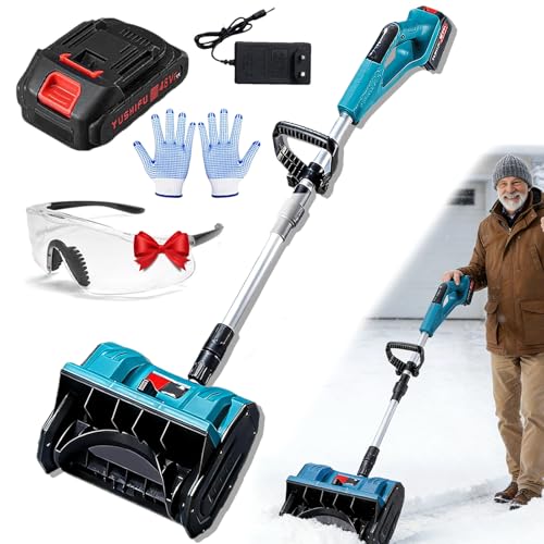 Brushless Snow Shovel Compatible with 21v Battery, 12” Cordless Snow Blower Electric Power Snow Thrower with Battery & LED Light, Adjustable Direction & Handle for Deck Patio Sidewalk (1*Battery)