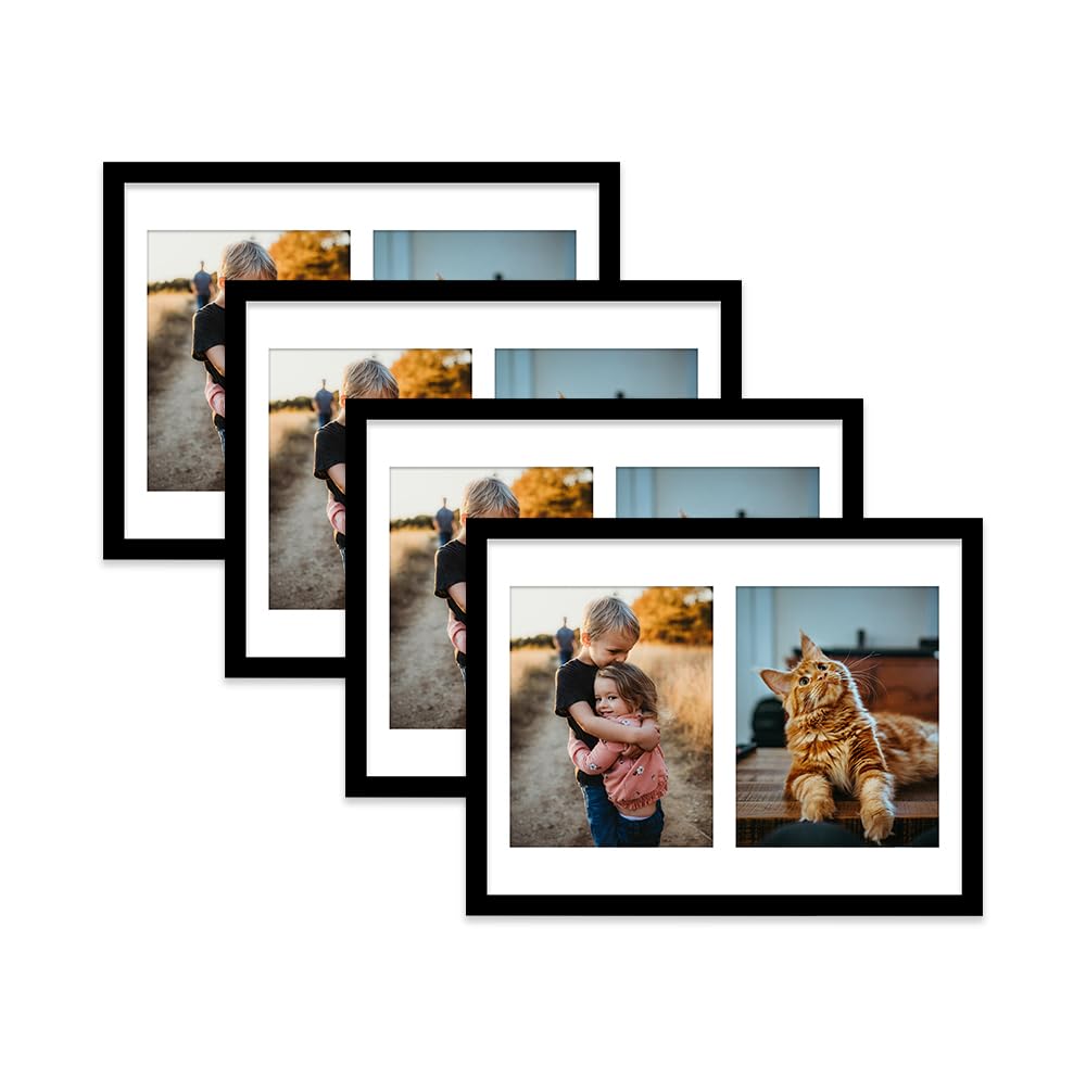 Black Multi Photo Frame - Holds 2 x 9x7 Pictures, Family Collage Picture Frame for Wall Display, 16x12 Frame size, Set of 4