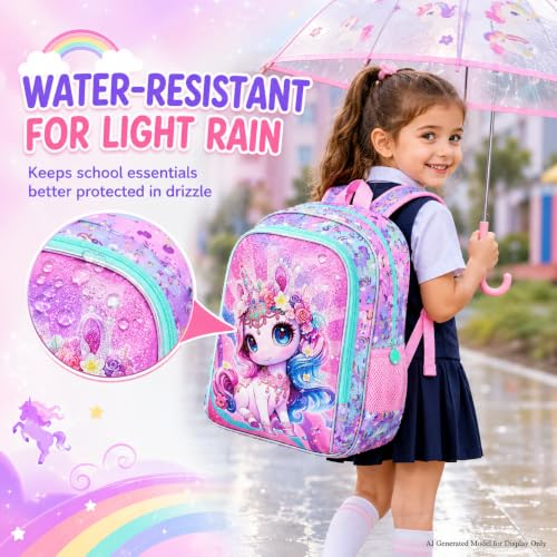 Image of 16 inch Unicorn Backpack for Girls, 3Pcs Kids School Backpacks with Lunch Box, Bookbag for Elementary Preschool Kindergarten(Pink)