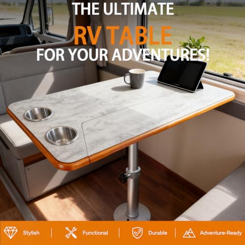 Mesa de comedor para RV con sobre efecto mármol y acabados premium de aluminio 4