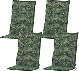BURI 4X Auflagen Set für Gartenstühle ca 120x50 cm Sesselauflage Hochlehner Polster in Grün Palmen Muster mit Dicker 8cm Schaumstoff Füllung - 4 STK Bequeme Stuhlauflagen Polsterauflagen UV-Lichtecht
