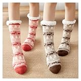 ZGXNYI Hausschuh-Socken Winter Warme Socken Frauen Pinguin Plüsch Weiche Weibliche Non Grip Boden Hausschuhe Kurze Socke Fuzzy Flauschigen Hirsch Elch Bär rutschfeste Hausschuh Socken(Pand