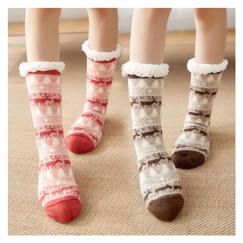 ZGXNYI Hausschuh-Socken Winter Warme Socken Frauen Pinguin Plüsch Weiche Weibliche Non Grip Boden Hausschuhe Kurze Socke Fuzzy Flauschigen Hirsch Elch Bär rutschfeste Hausschuh Socken(Pand