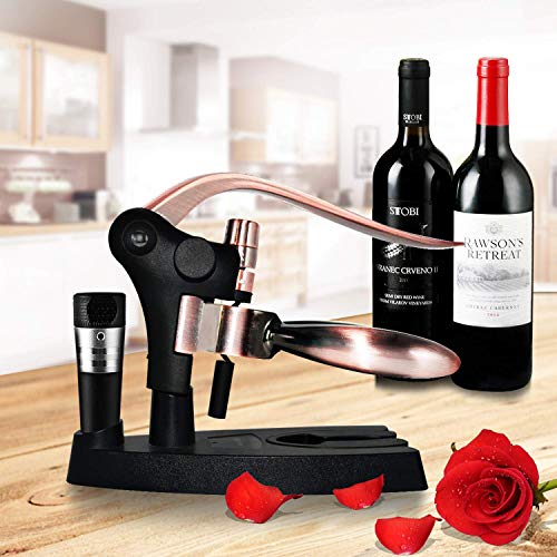 Rabbit Wine Bottle Opener Kit, Rabbit Lever Corkscrew Opener with Greeting Card, Wine Stopper, Foil Cutter, Extra Corkscrew Worm/Spiral, Wine Accessory Gift Set