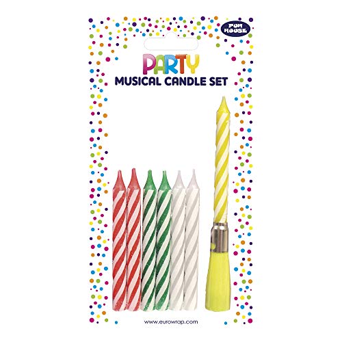 Clairefontaine 12651-MC - Un lot de 6 bougies classiques 8 cm couleurs assorties (sans porte-bougies) + une bougie musicale jaune 12 cm