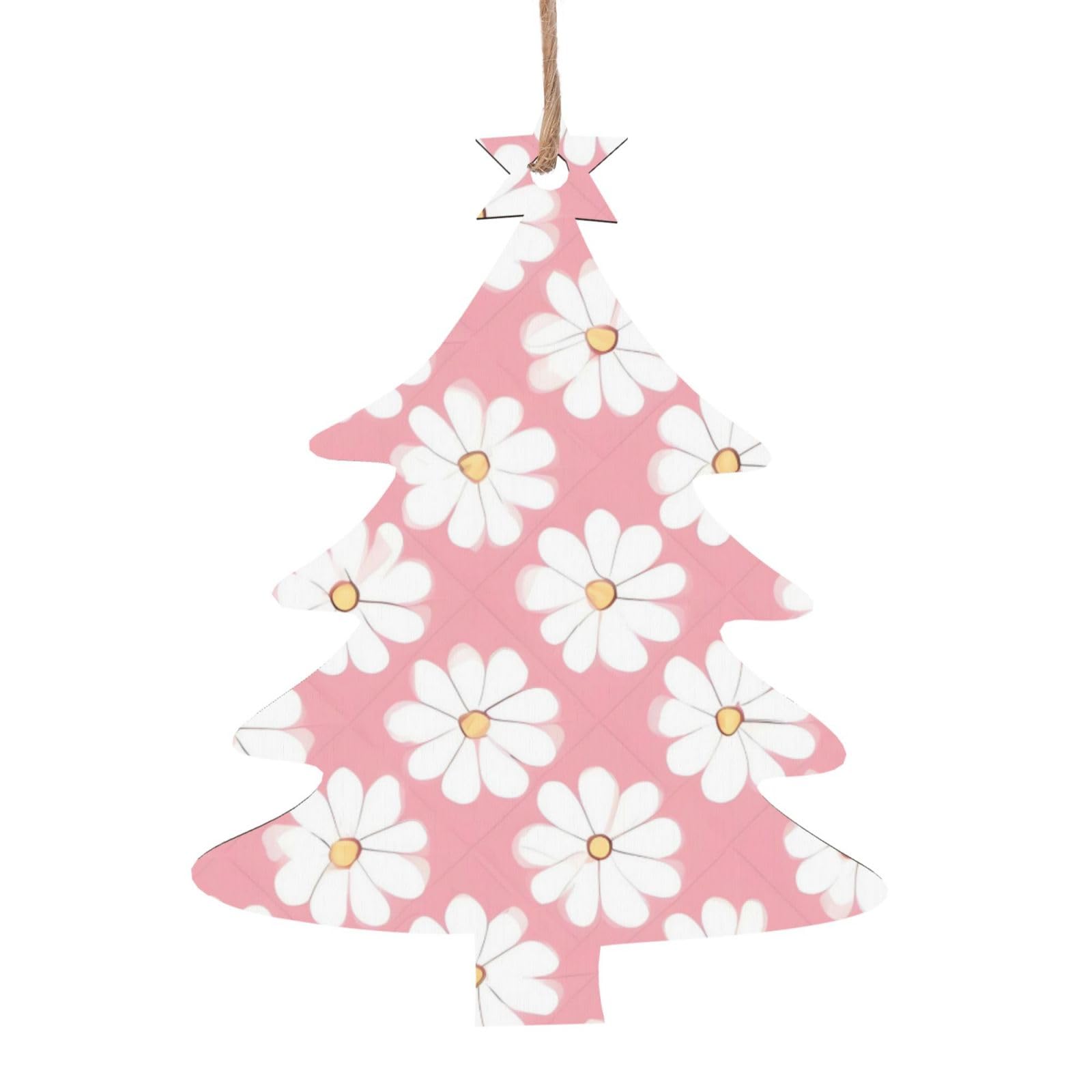 White Chrysanthemum Texture Chart Printed Christmas Wooden Pendants, Simple and Environmentally Friendly, Holiday decorationsã€‚