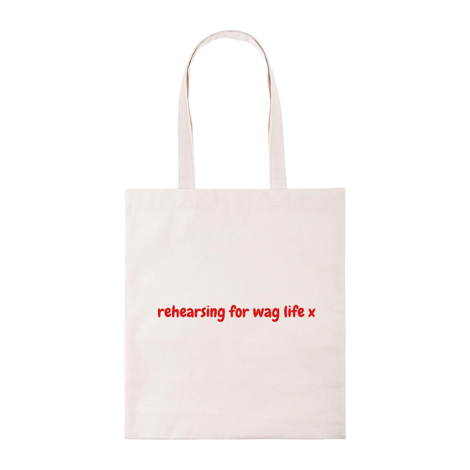 New Spirit Original Rehearsing for wag life red text, football, footy, soccer, wags, funny, cute, tote bag, cotton shopper, shopping bag, shopper bag