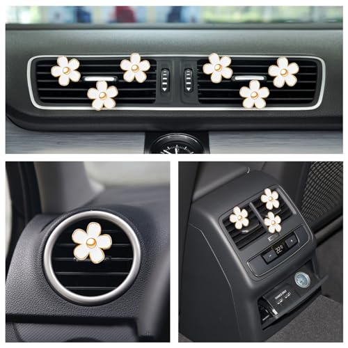Image of 6 Pcs White Daisy Flower Air Freshener Conditioning Outlet Clip for Women | Cars Perfume Clips Charm Car Interior Decor Accessories for Women Girls Mothers Gifts for Mom Wife