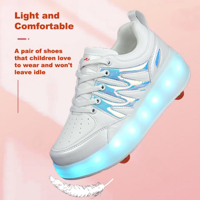 Kids Roller Shoes - Upgraded 4 Wheels 16 LED Colorful Model Rechargeable Boys Girls Sneaker Retractable Skateboarding Wheels Shoes for Beginner More Balanced Party Birthday Christmas Best Gift3