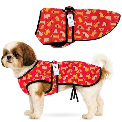 Image of Foodie Puppies Dog Winter Jacket - (Dog Printed, 18 Inch) for Small Dogs | Ultra Warm Waterproof & Windproof Coat | Adjustable Velcro Closure, Washable Vest for Cold Weather I