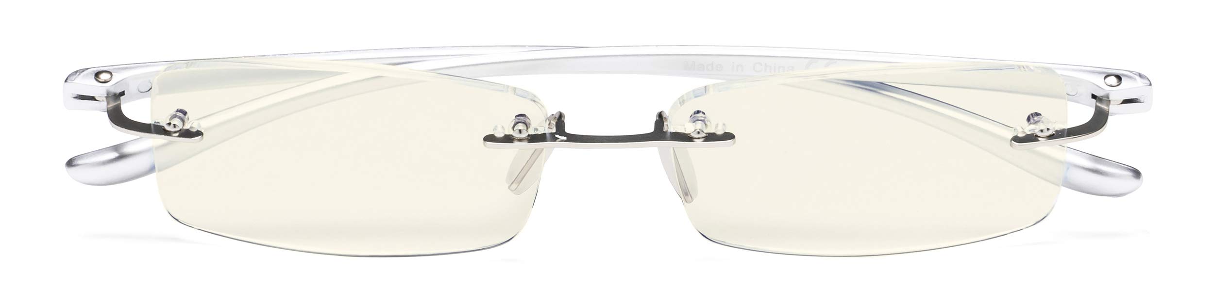 CessBlu Computer Glasses for Men Women Blue Light Filter Anti Glare UV Ray Protection Rimless Reader Eyeglasses (Silver Arm)