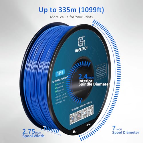 Image of Geeetech TPU Filament 1.75mm - 95A Flexible 3D Printer Filament with High Elasticity, 1KG (2.2lbs) Spool, Dimensional Accuracy ±0.03mm, Fits Most FDM Printers, Blue