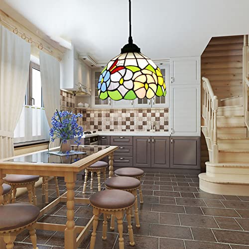Mini lámpara colgante de pasillo con vitral rosa y amarillo de techo 6