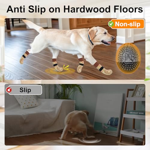 BEAUTYZOO Hundesocken Anti Rutsch, Doppelseitige Hundesocken Leckschutz mit Klettverschluss Riemen für Innenbereich Pfotenschutz für Hunde, Schuhe für Kleine, Mittlere und Große Hunde, 6er-Set
