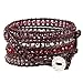 KELITCH Fashion Color Crystal Mix Beaded 5 Wrap Bracelet On Natural Leather Handmade New Women Jewelry (Red Crystal)