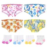 4 Stück Puppenwindeln 4 Socken Set für Newborn Baby Puppen 30-35 cm, Wiederverwendbar Puppenzubehör für 12-14 Zoll Puppen, 4 Verschiedene Muster und Stile Puppenwindeln