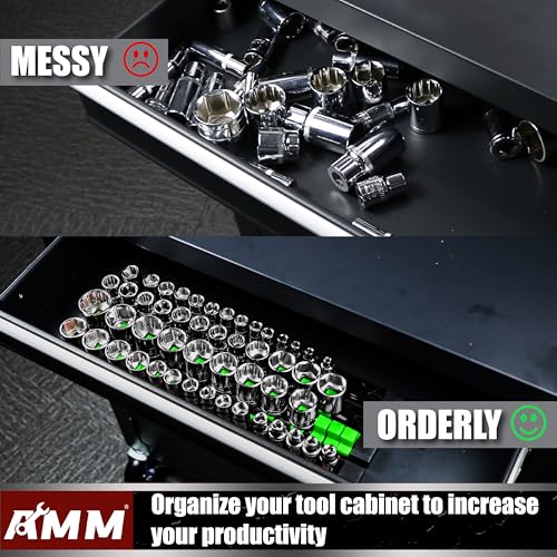 Image of AMM 9-Piece Socket Organizer, 1 /2 inch, 3 /8 inch and 1 /4 inch Drive ABS Tools-Green Socket Holder,Heavy Duty Socket Racks, Premium Quality Socket Clip Rail Holder,The Best Tool Trays in The Garage