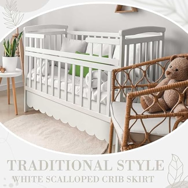 Beige Scalloped Crib Skirt 28x 52 with 14 Drop Pleated Dust Ruffle with Split Corners for Baby Boys Girls Soft 4-Sided Crib Bed Skirt Nursery Standard Toddler Bedding