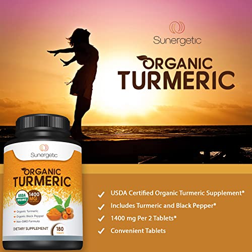 Sunergetic USDA Certified Organic Turmeric Supplement – Includes Organic Turmeric & Organic Black Pepper – 1,400mg of Turmeric per Serving - 180 Count (Pack of 1) - Image 5