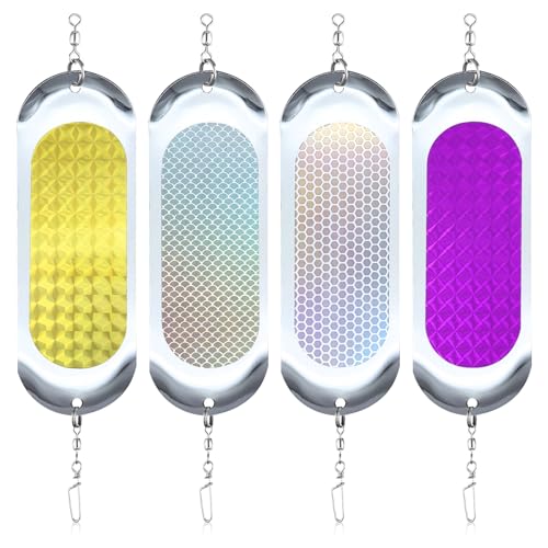 Jevuoyee [4 Packs] 4.5inch Fishing Dodger Flashers, 360° Rotatable Underwater Fishing Light, Fishing Tackle Lures Supplies for Trolling Bass Salmon Fish