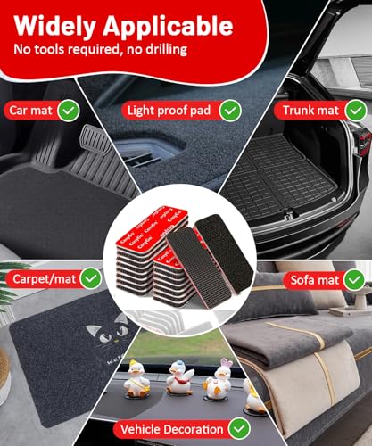 Image of Heat Resistant Hook and Loop Strips, Heavy Duty & Waterproof, Strong Hold for Car Mats Outdoor Indoor Use, 20 Sets 3.2x1.2 Inch Black