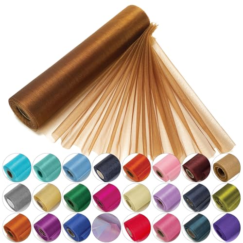 29cm x 25m Roll of Organza Sheer Fabric - Elegant Decorative Cloth for Wedding Chair Bows, Table Runners, Party Favours - Crafting Supplies for Ribbons, Dress Accents,and Bags, Chocolate Brown