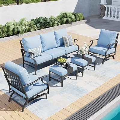 SUNSHINE VALLEY 5-Piece Metal Wrought Iron Outdoor Conversation Set, 7 Seats