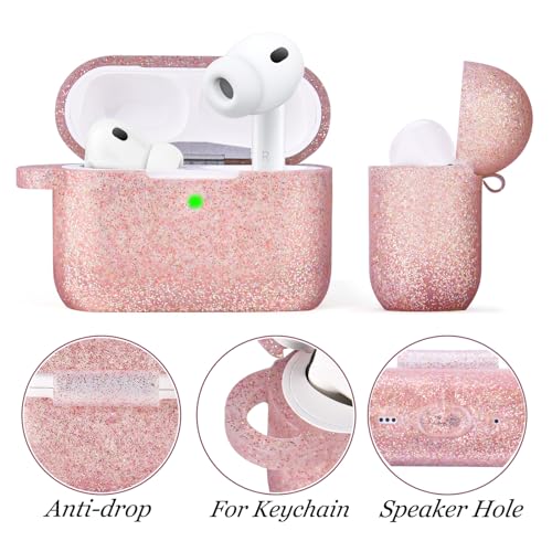 Image of VISOOM for AirPods Pro 3 Case 2025, Silicone Case for Apple Air Pods Pro 3rd Generation Cover Women, Cute iPods 3 Protective Cover with Bling Keychain & Cleaning Kit, Bling Rose Gold