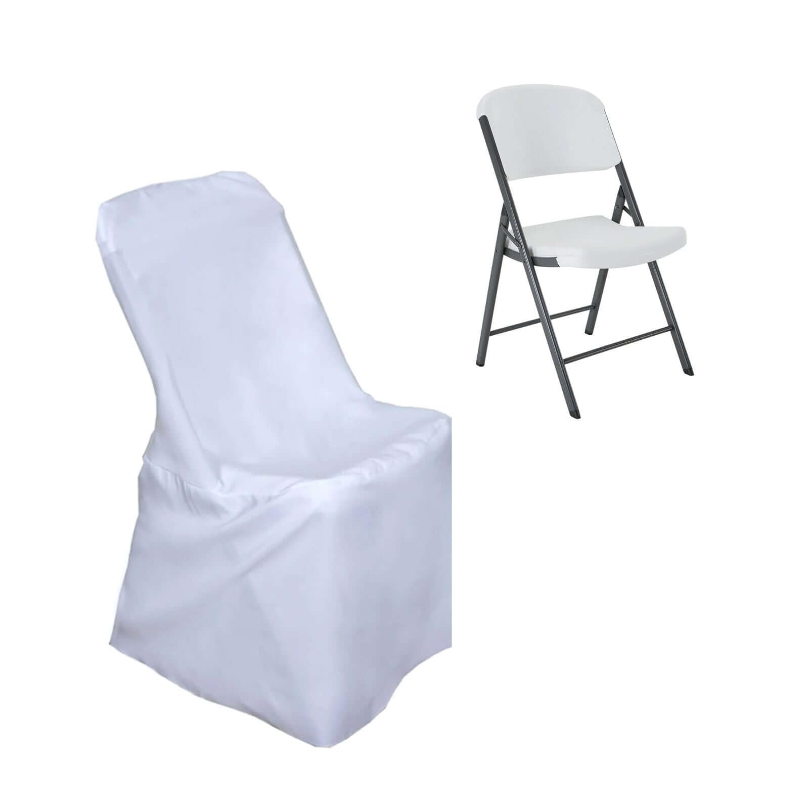 BalsaCircle 10 pcs White Lifetime Folding Polyester Chair Covers for Party Wedding Linens Decorations Dinning Ceremony Reception Supplies