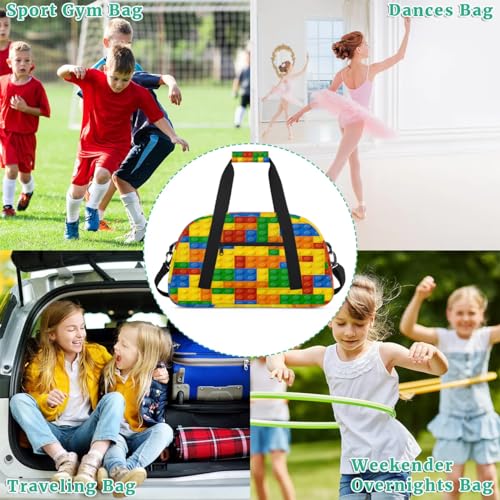 Building Block Kids Overnight Duffel Bags Portable Weekender Sleepover Bags for Girls Boy Travel Sports Gym Bag Waterproof Carry on Tote Bag Expandable Work Out Handbags2