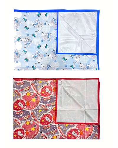 Image of EcoSoft Plastic Sheet,PVC Sheet for Kids,Rubber Sheet for Babies,Bed Wetting Protector(90 x 135 cm) (Blue Bear & Pink Cow)