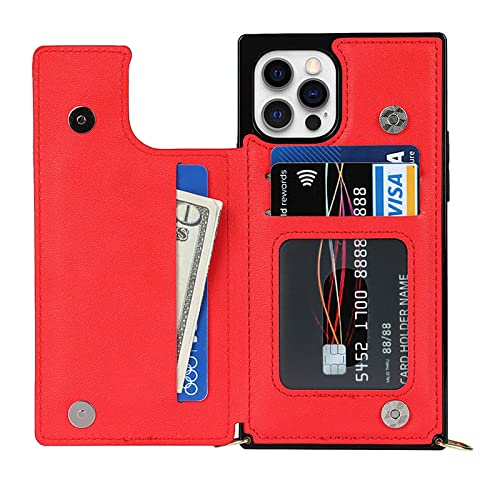 Étui portefeuille en cuir rouge avec bandoulière pour iPhone 6 et 6s