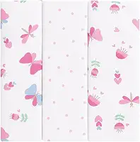 Kit 3 Cueiros Bebê 100% Algodão 80x50cm – Macio, Confortável, Estampado – Ideal Para Recém-Nascido, Enxoval e Presente Infantil (Branco/Rosa)