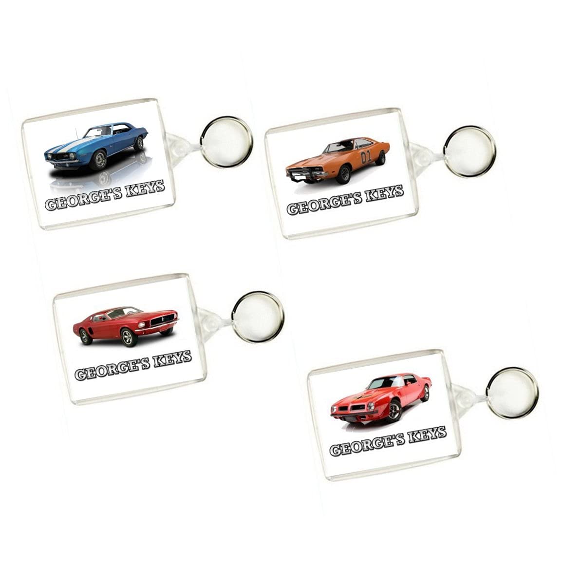 Key Expressions Unisex Multi Personalised Classic American Muscle Car Keyrings/Bag Tags - Four Designs Available