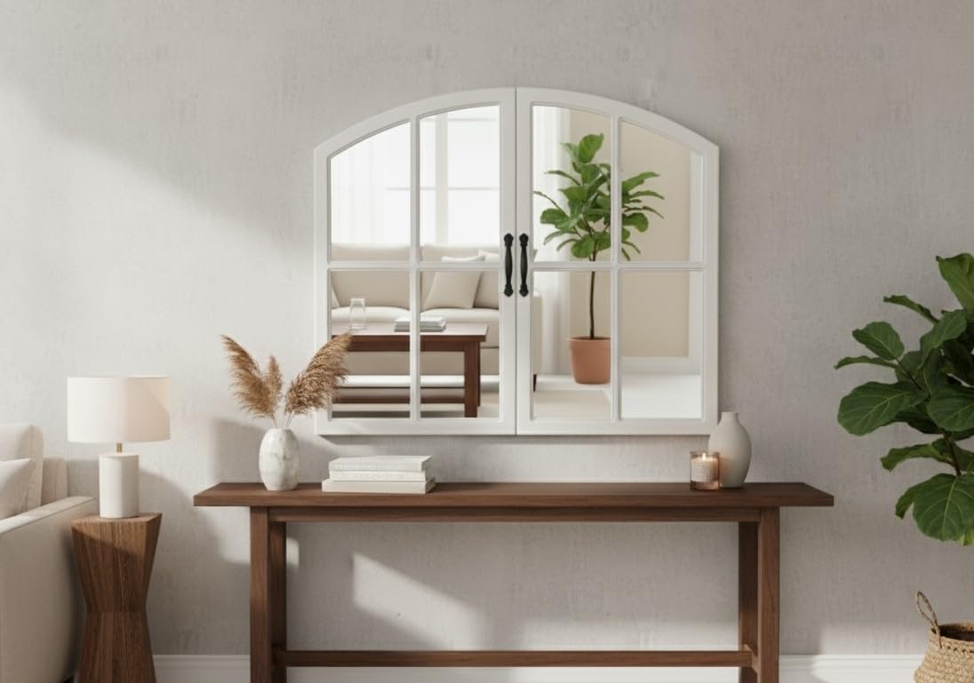 NEW SHAPE WINDOW STYLE WALL MIRROR SIMPLY STYLISH DECOR MIRROR WHITE WALL WINDOW MIRROR 72x65CM (WHITE)