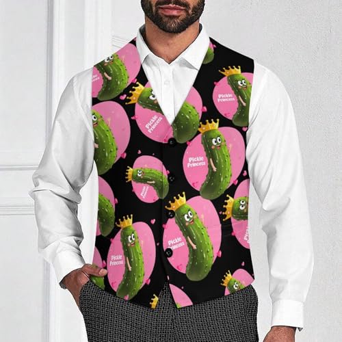 Pickle Princess Funny Pickle Cucumber Men's Suit Vests Dress Vest V-Neck Waistcoat Slim Business Formal with Pocket2