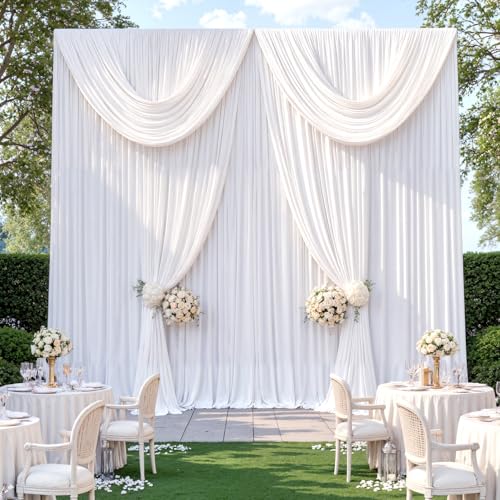 Image of 10 Panels 5x12ft White Backdrop Curtains for Wedding Parties, Wrinkle Free Polyester 12 ft Long Photo Backdrop Drapes Back Drop Cloth Drapery for Birthday Baby Shower Ceremony Photography Background